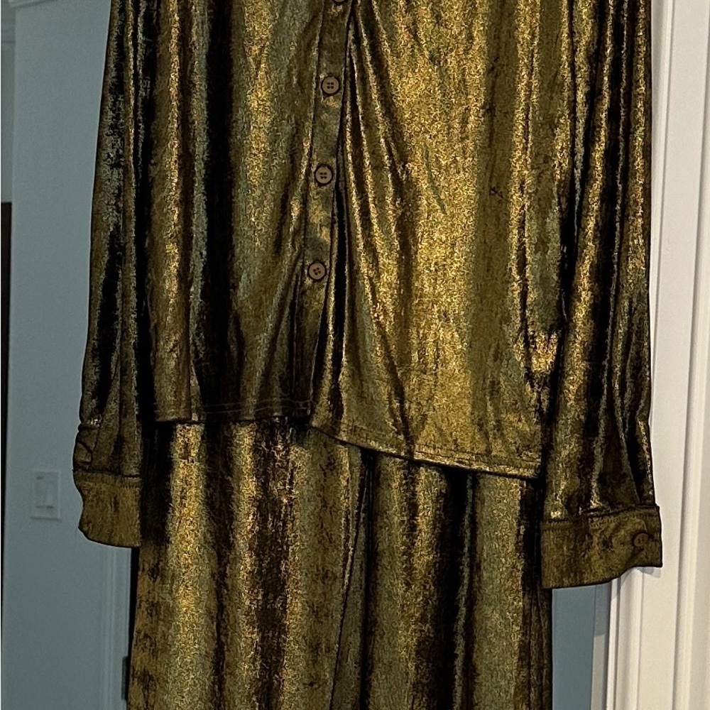 FASHION NOVA XS Metallic Gold Wide-Leg Pants - Women's Jumpsuit Bottoms - Picture 2 of 11